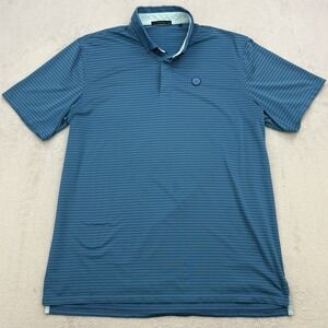 Greyson Polo Mens XL Teal Striped Performance Golf Shirt Collared Short Sleeve